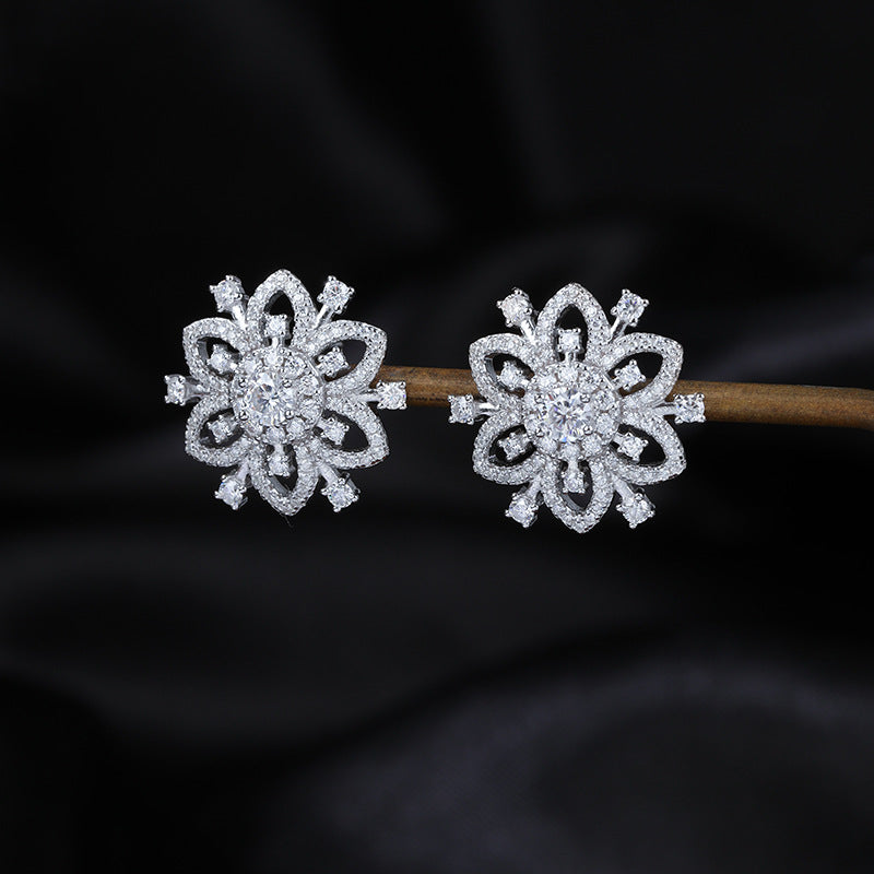 Classic Hexagonal Snowflake Sterling Silver Moissanite Earrings