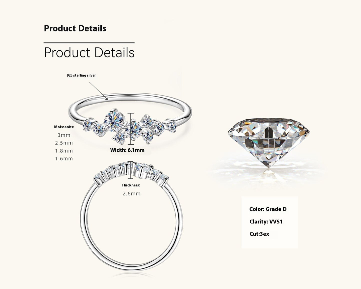 Moissanite Ring Women's Starry Sterling Silver