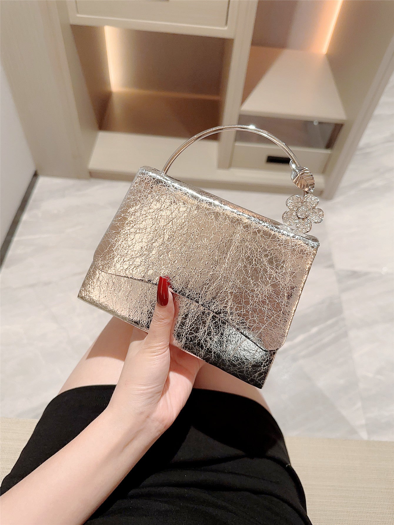 Creative And Versatile Shiny Leather Flap Evening Bag