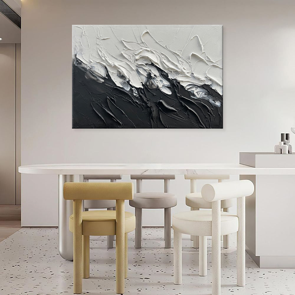 Simple Design Handmade Black And White Knife Thick Oil Painting On Canvas Abstract Wall Art Decor For Living Room Decor