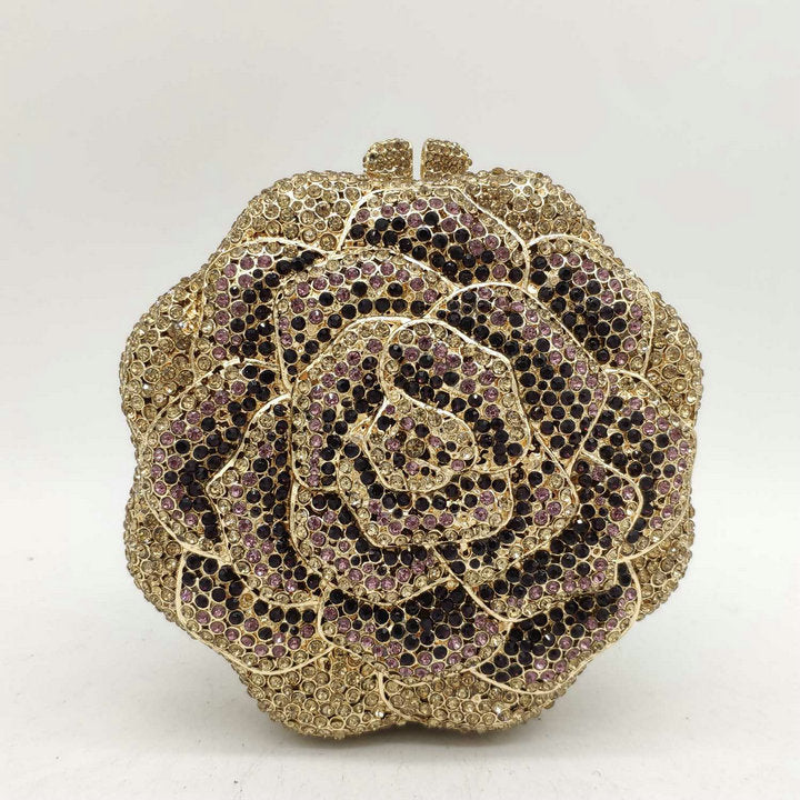 Ladies Evening Bag With Crystals-encrusted Floral Design