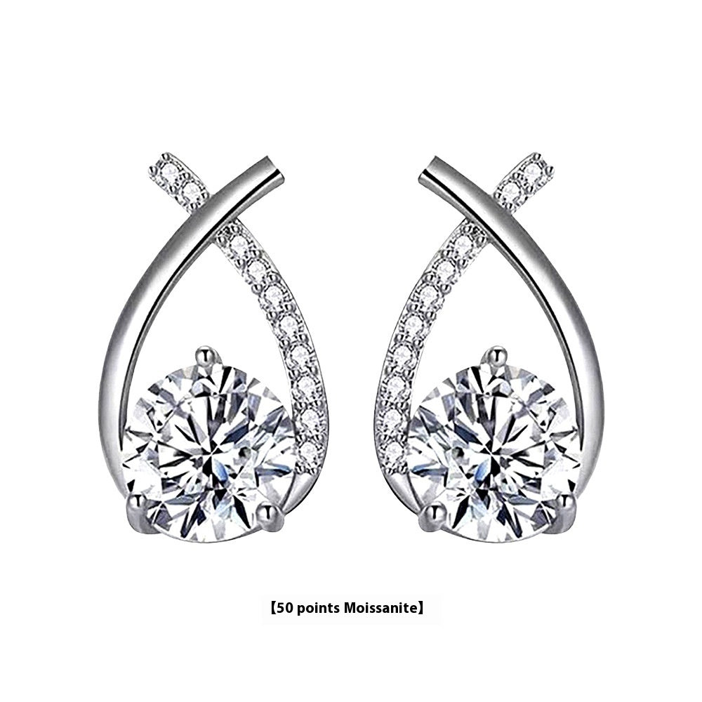 Moissanite 925 Sterling Silver Fishtail Cross Stud Earrings