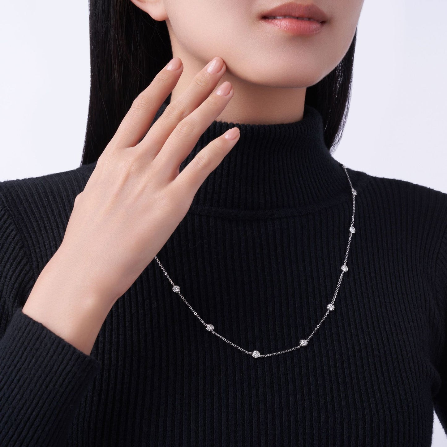 Silver Moissanite Minimalist Design Light-luxury Tassel Clavicle Necklace