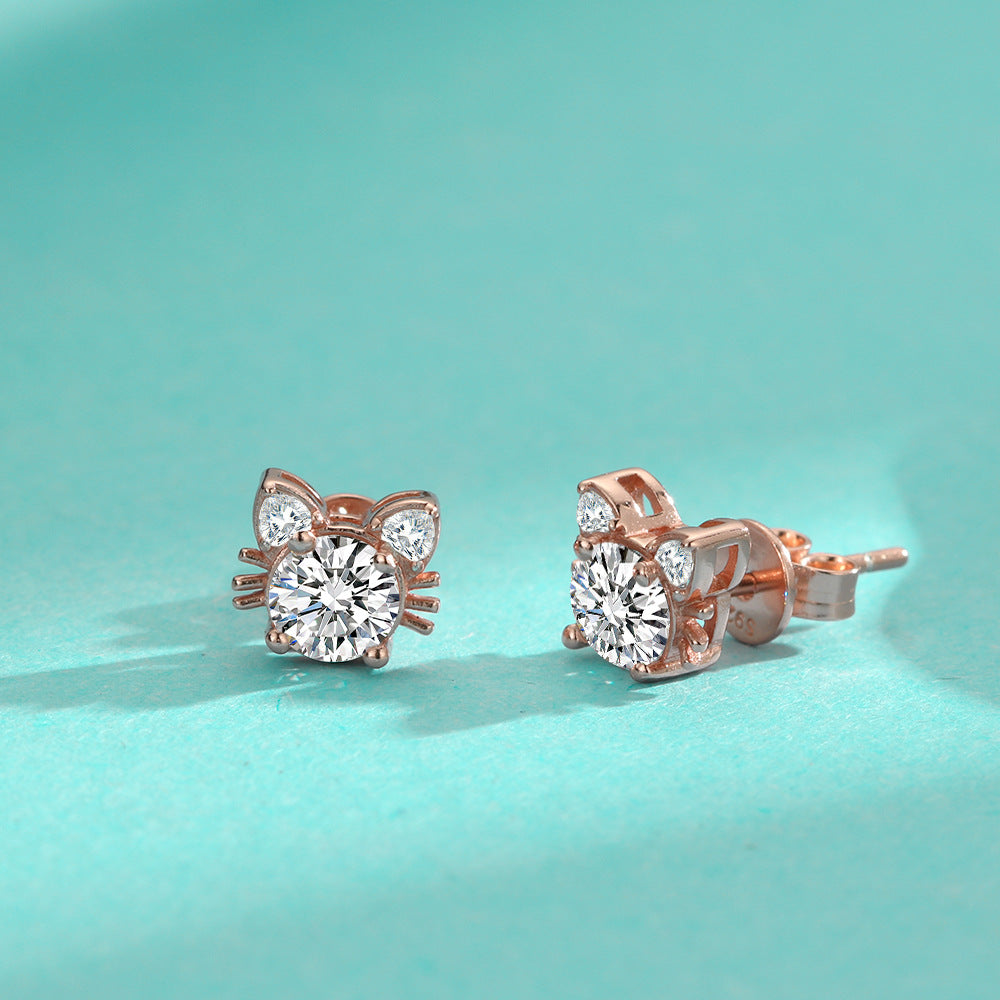 Sterling Silver Moissanite Cat Stud Earrings