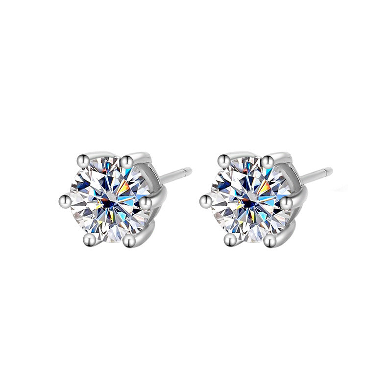 Moissanite Six-claw Ear Studs 1 Carat Simple Graceful
