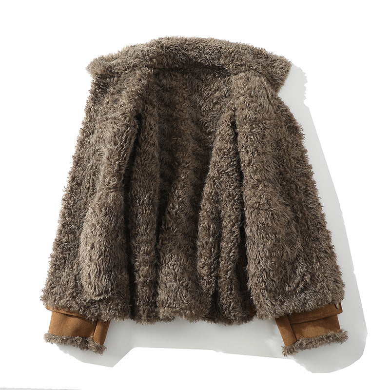 Oversized Lambskin Jacket With Fur Lining & Lapel Collar