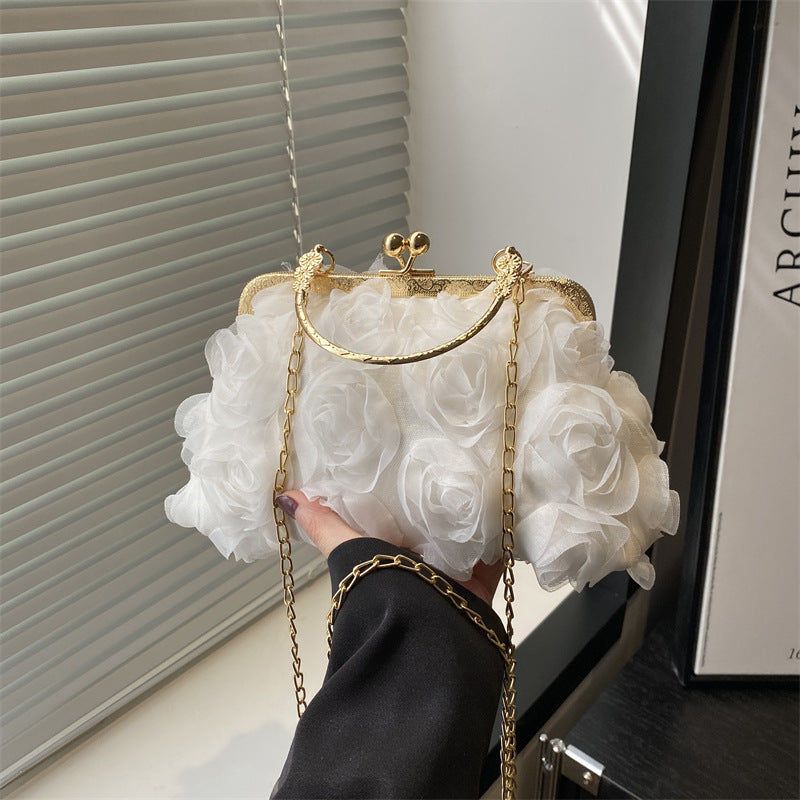 Versatile Rose-patterned Bag With A Chain Detail