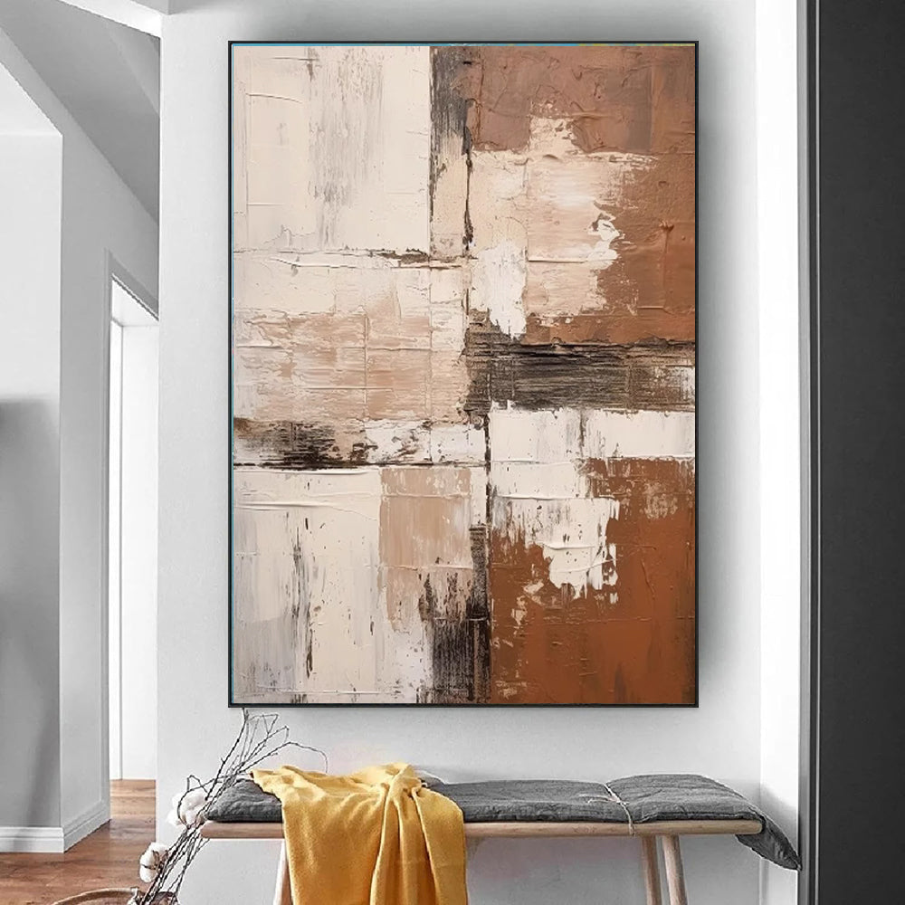 Large Abstract Handmade Painting Brown Textured Wall Art t Wabi-sabi Modern Home Living Room Decor
