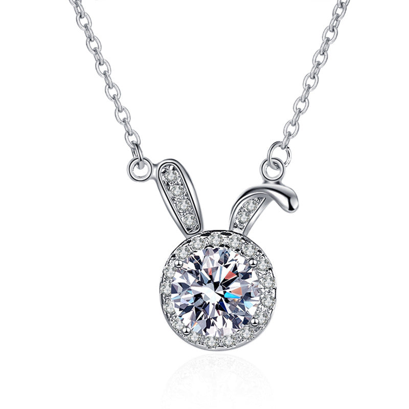 S925 Silver Moissanite Necklace Cute Rabbit