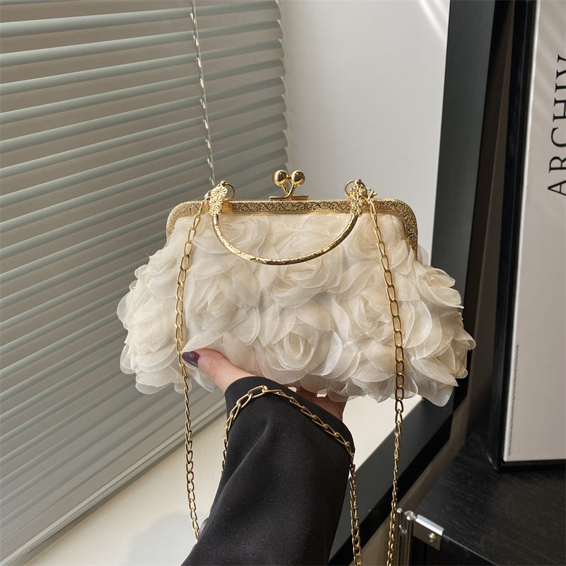 Versatile Rose-patterned Bag With A Chain Detail