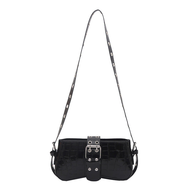 Heavy-Leather metal-texture Shoulder Bag