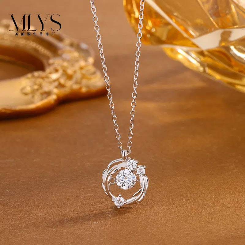 S925 Sterling Silver Moissanite Feather Necklace