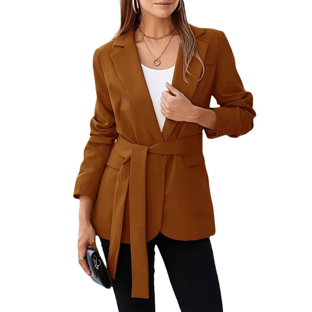 Casual Solid-color Lapel Jacket For Women
