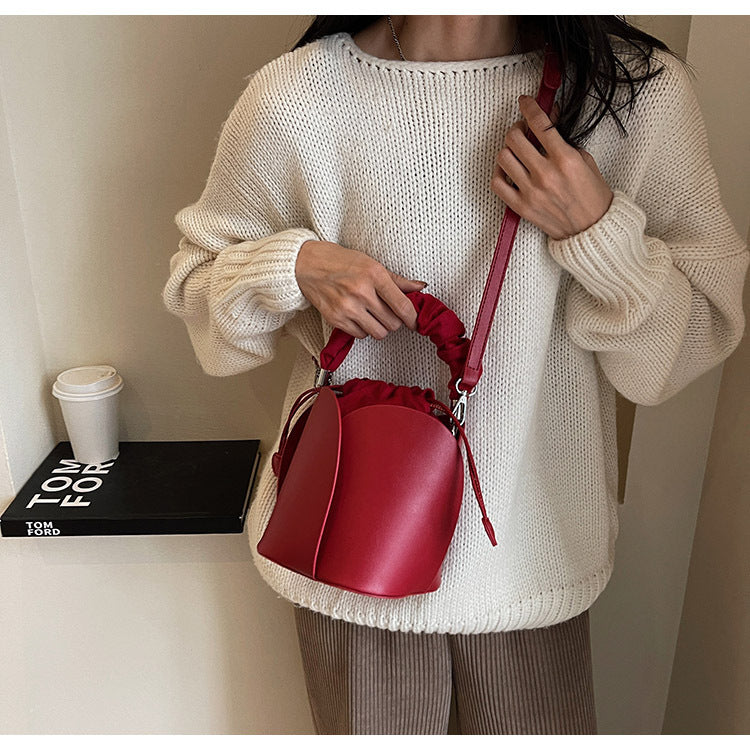 Woman's Leather Bucket Tote Bag