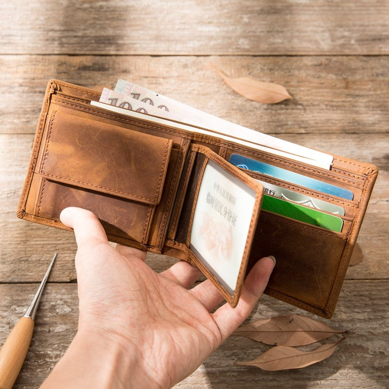 Handmade  Billfold Wallet Made From Premium Full-grain Calf leather