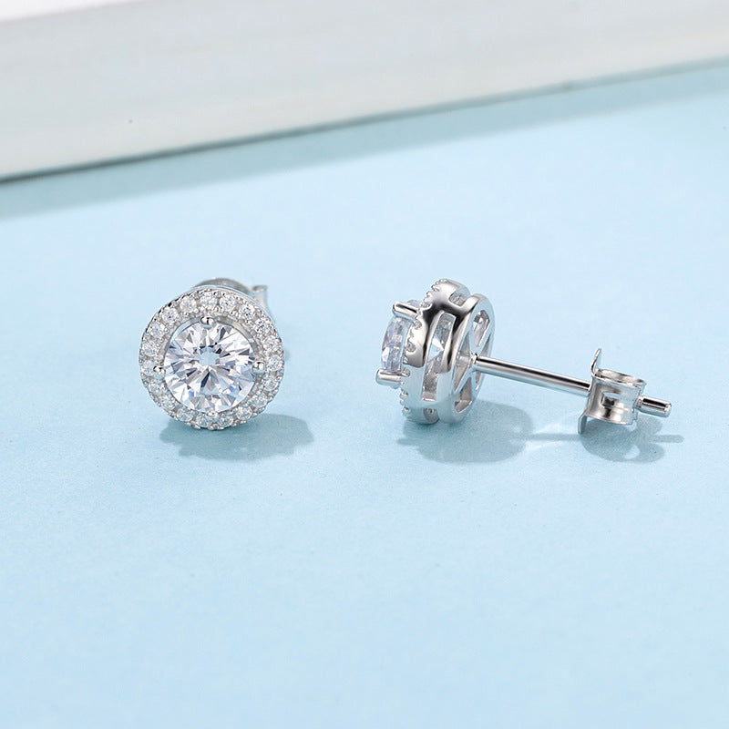 Luxury round moissanite silver earrings
