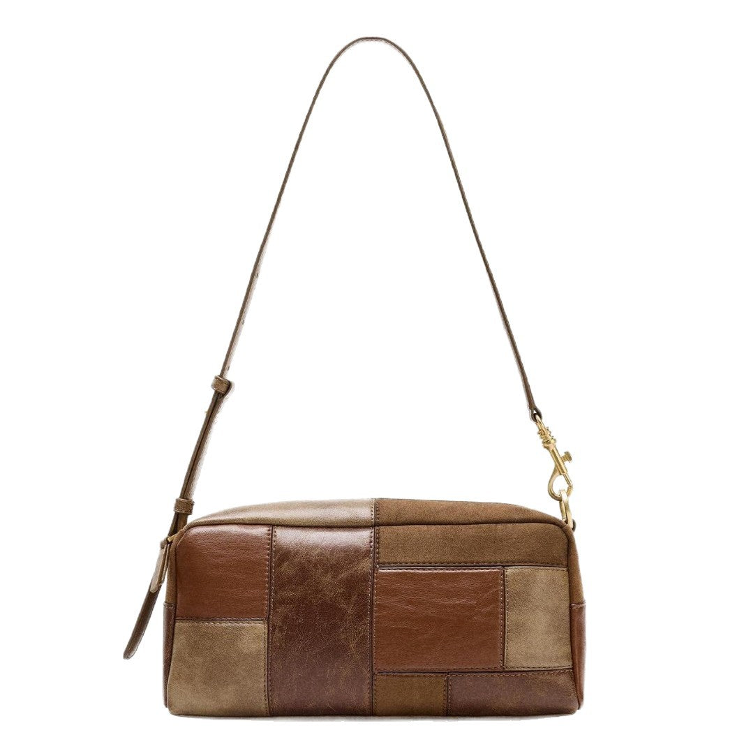 Color-Block Patchwork Retro Shoulder  Bag