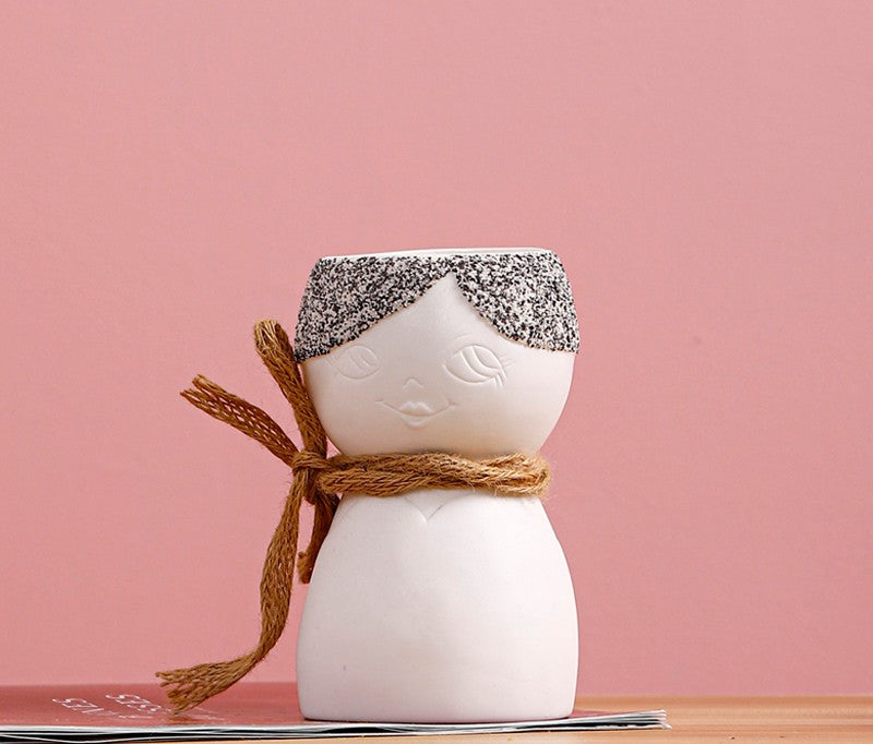 Porcelain Face Vase On Porch Table