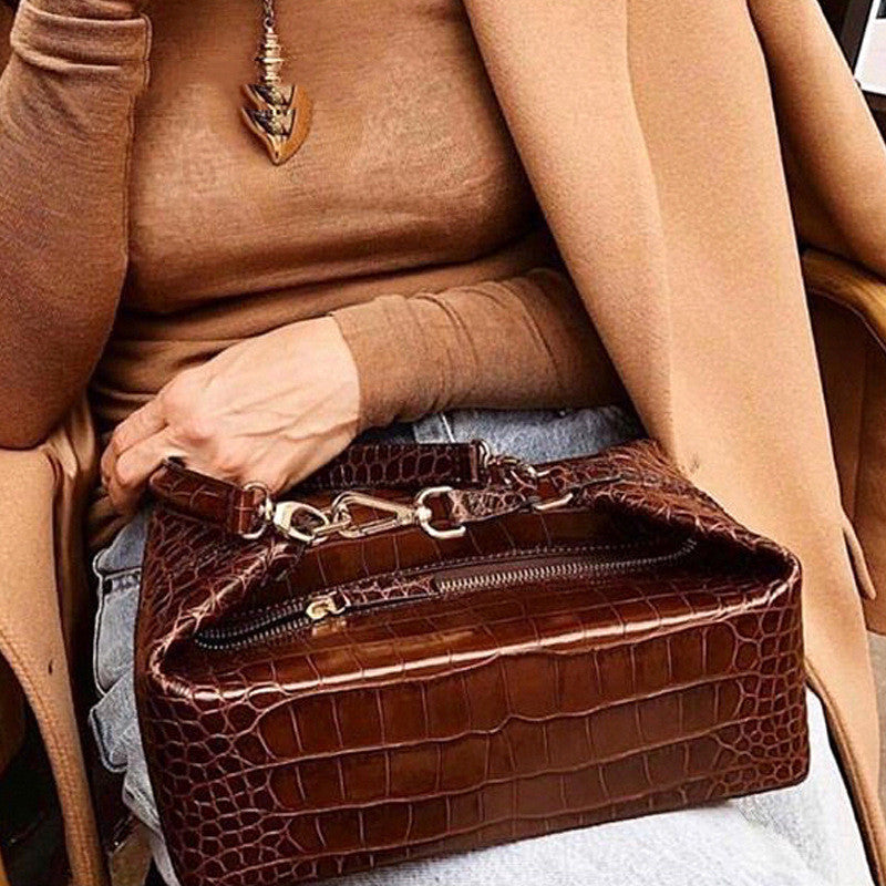 Crocodile Embossed Box  Shoulder Bag