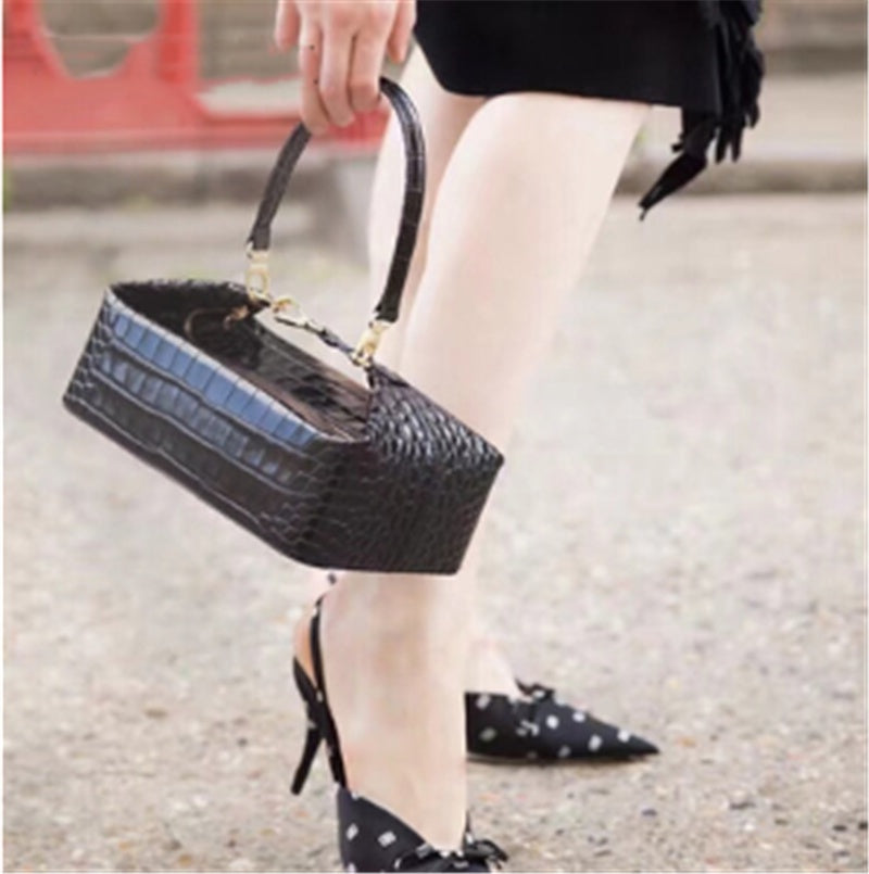 Crocodile Embossed Box  Shoulder Bag
