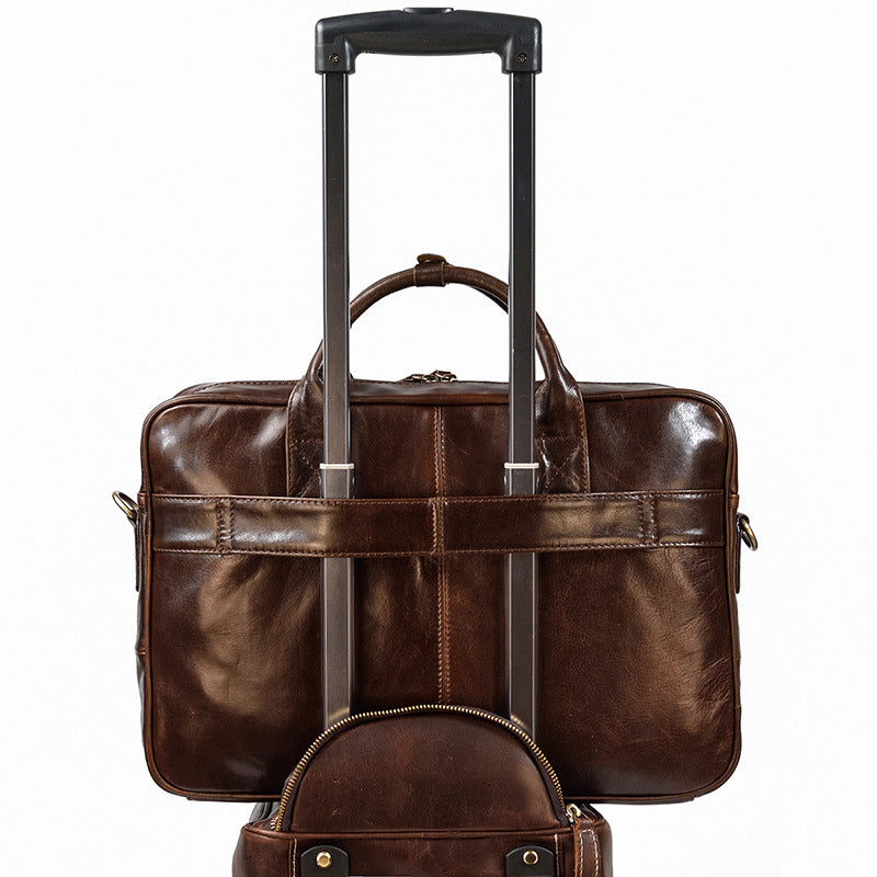 Calf leather Men's Shoulder Bag Laptop Bag