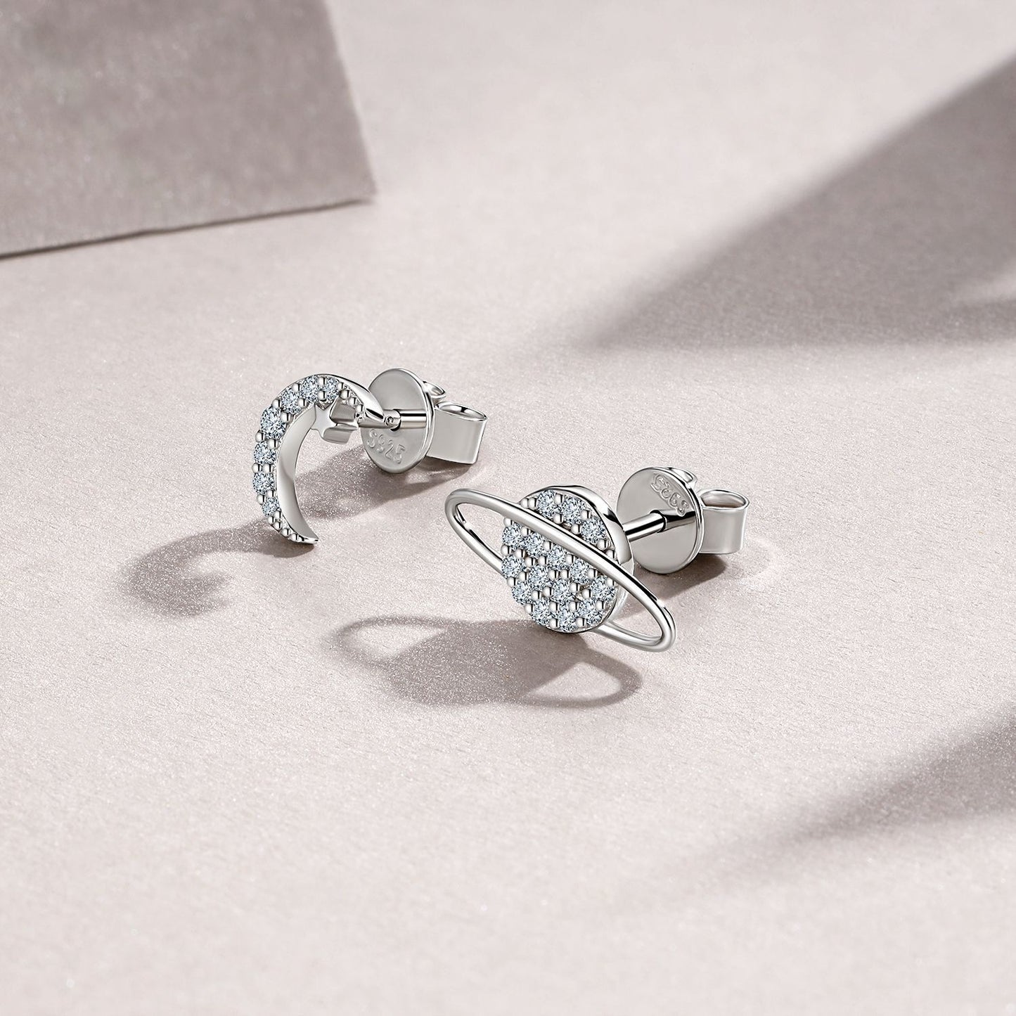 Rare S925 Silver Stud Earrings With Asymmetrical Moissanite Accents