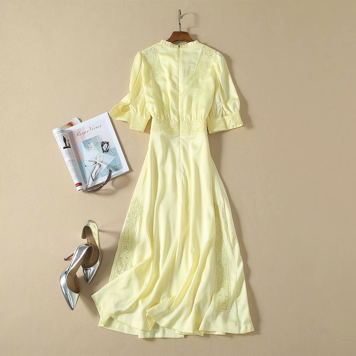 Silk satin embroidery dress
