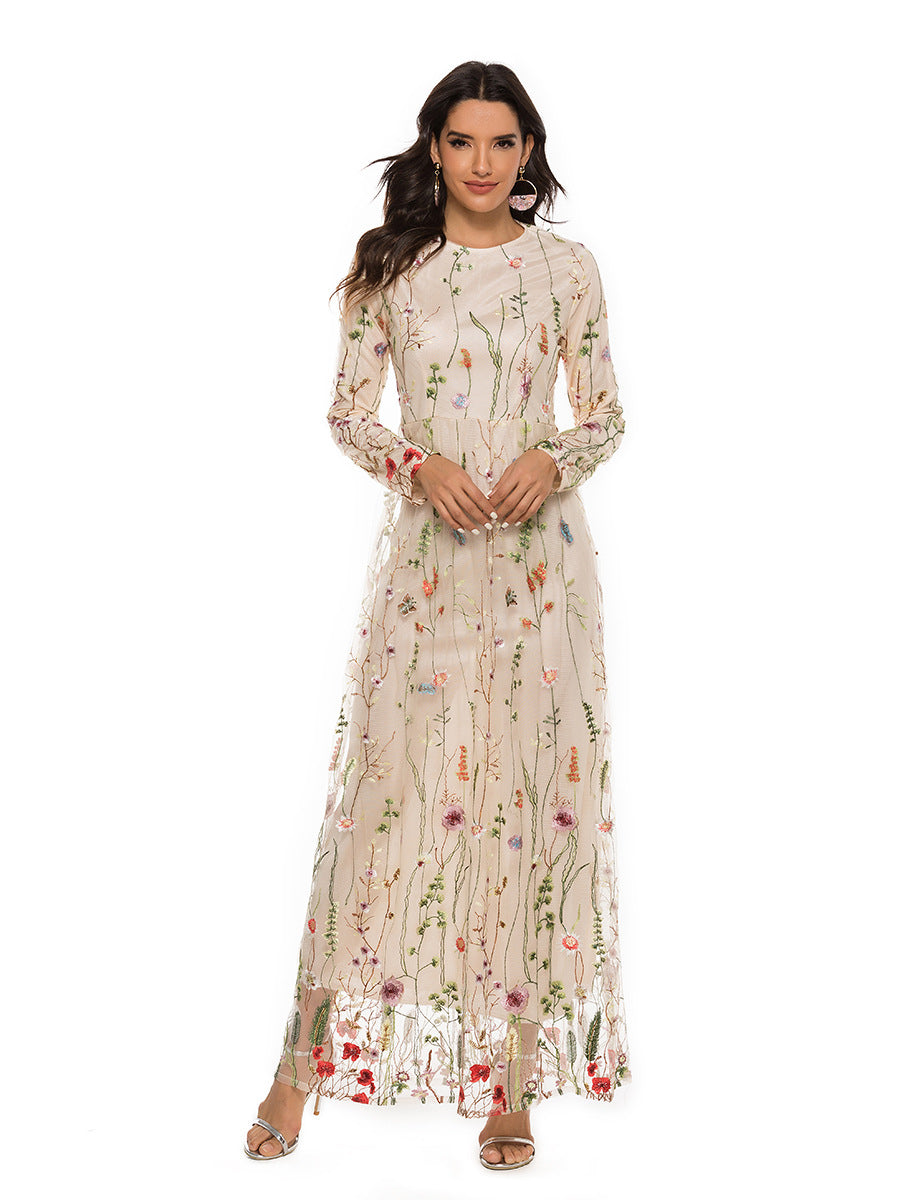 Woman wearing a floral dress on a white background