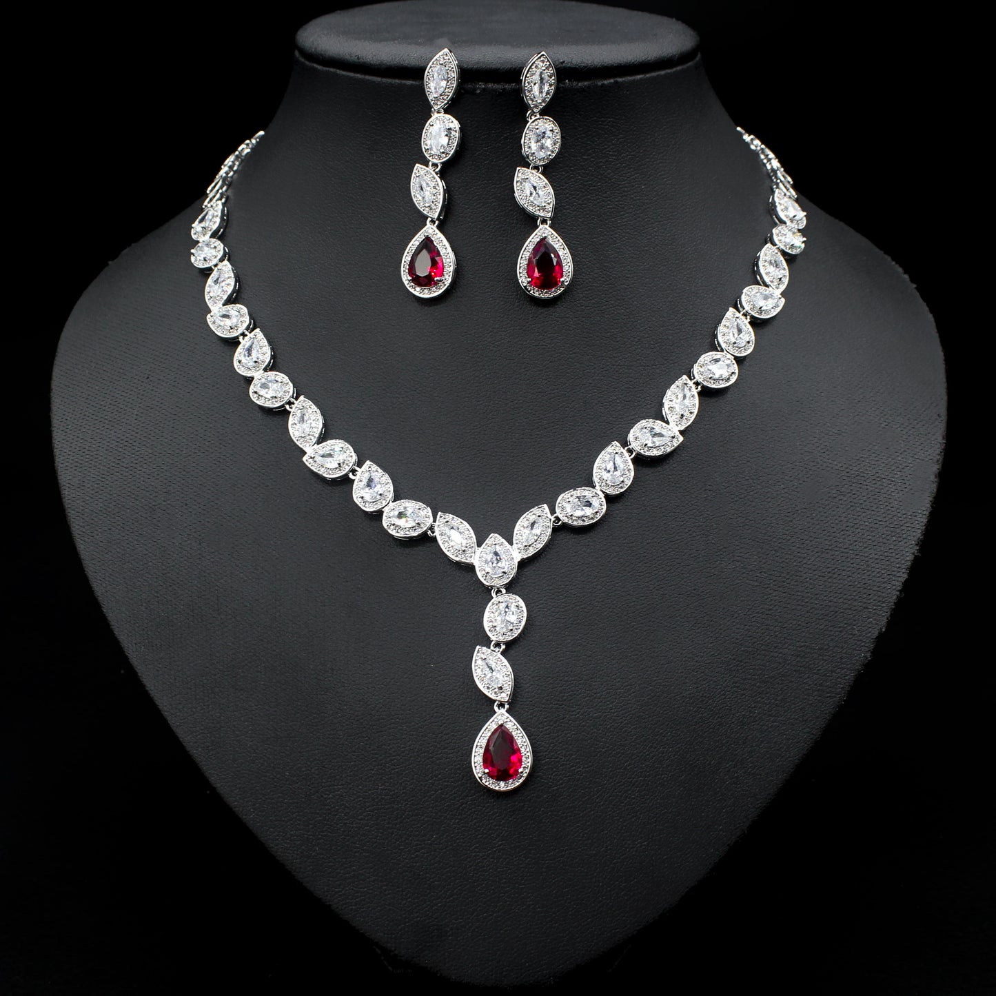 Colorful Zircon Necklace Earrings Clavicle Chain Noble Luxury Wedding Dress Three-piece Set