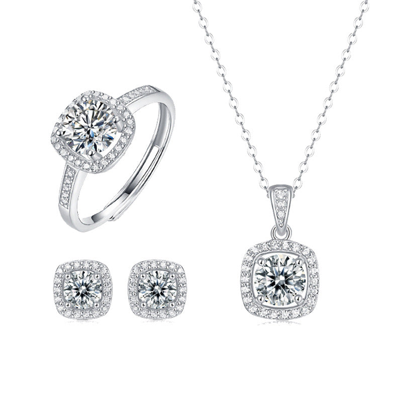 Korean Asterism Moissanite Ring Necklace Engagement Set