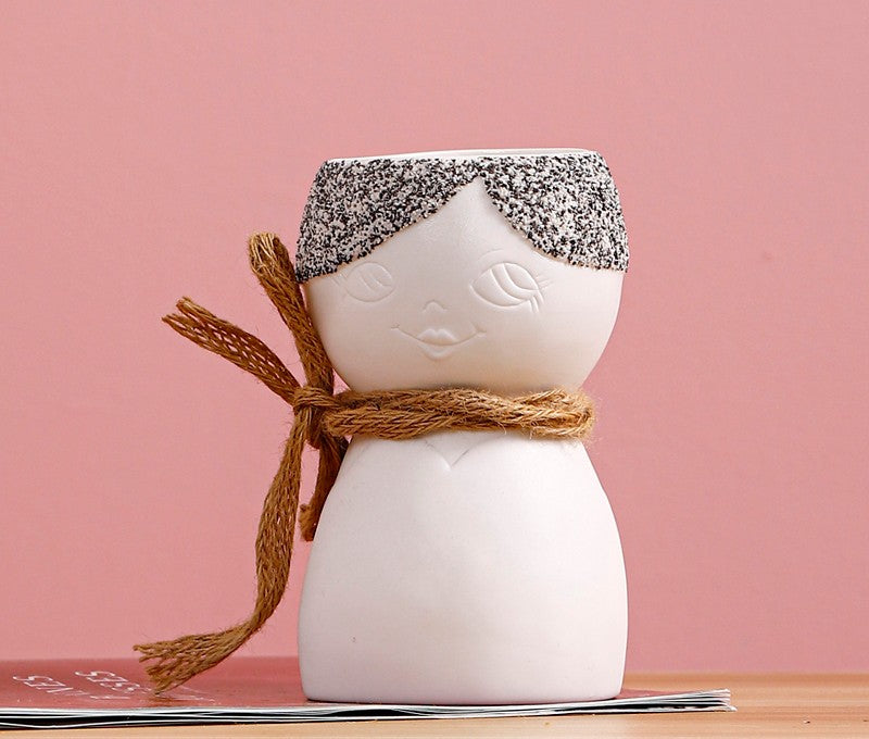 Porcelain Face Vase On Porch Table