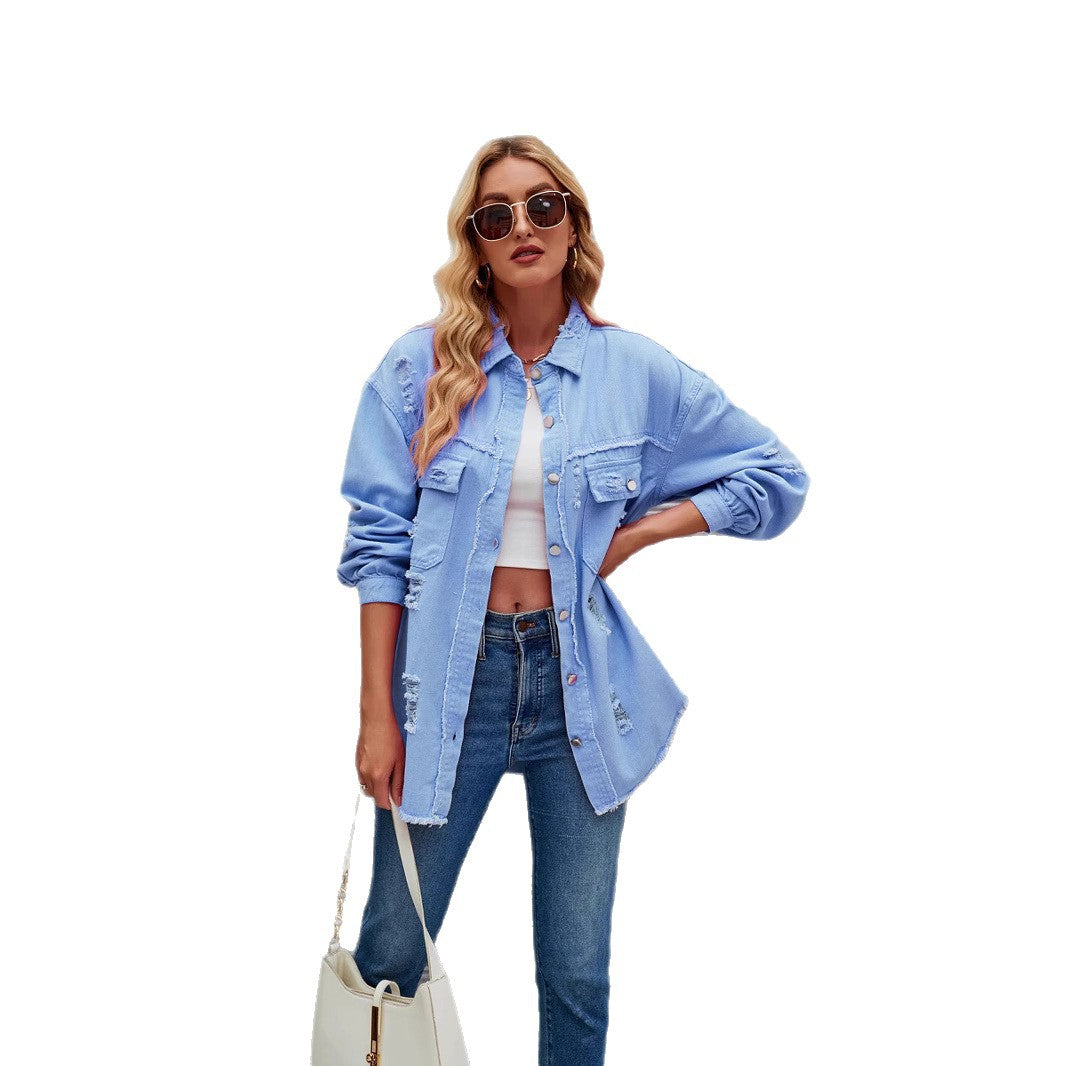 Womens Casual Relaxed-fit Denim Top