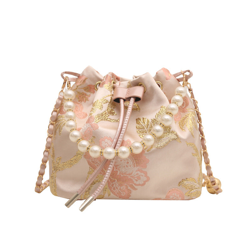Textured and Embroidered Shoulder Bag