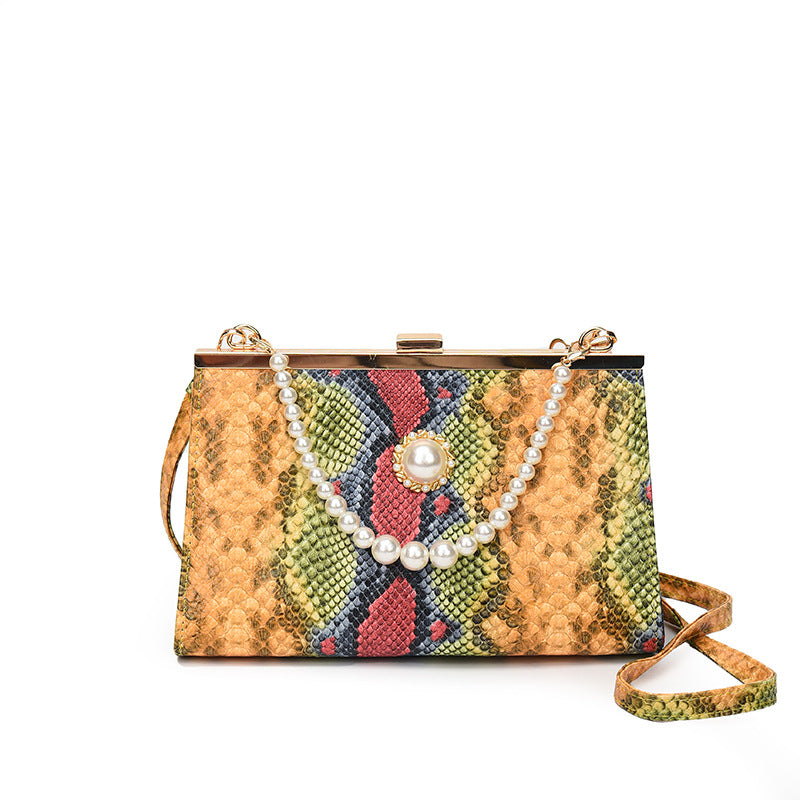 Vintage Python pattern Pearl-chain  Bag