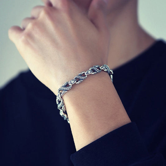 Men's Style 925 Silver Zodiac Dragon Bone Bracelet