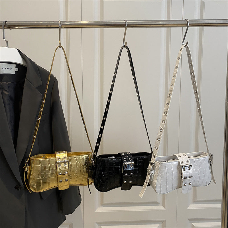 Heavy-Leather metal-texture Shoulder Bag
