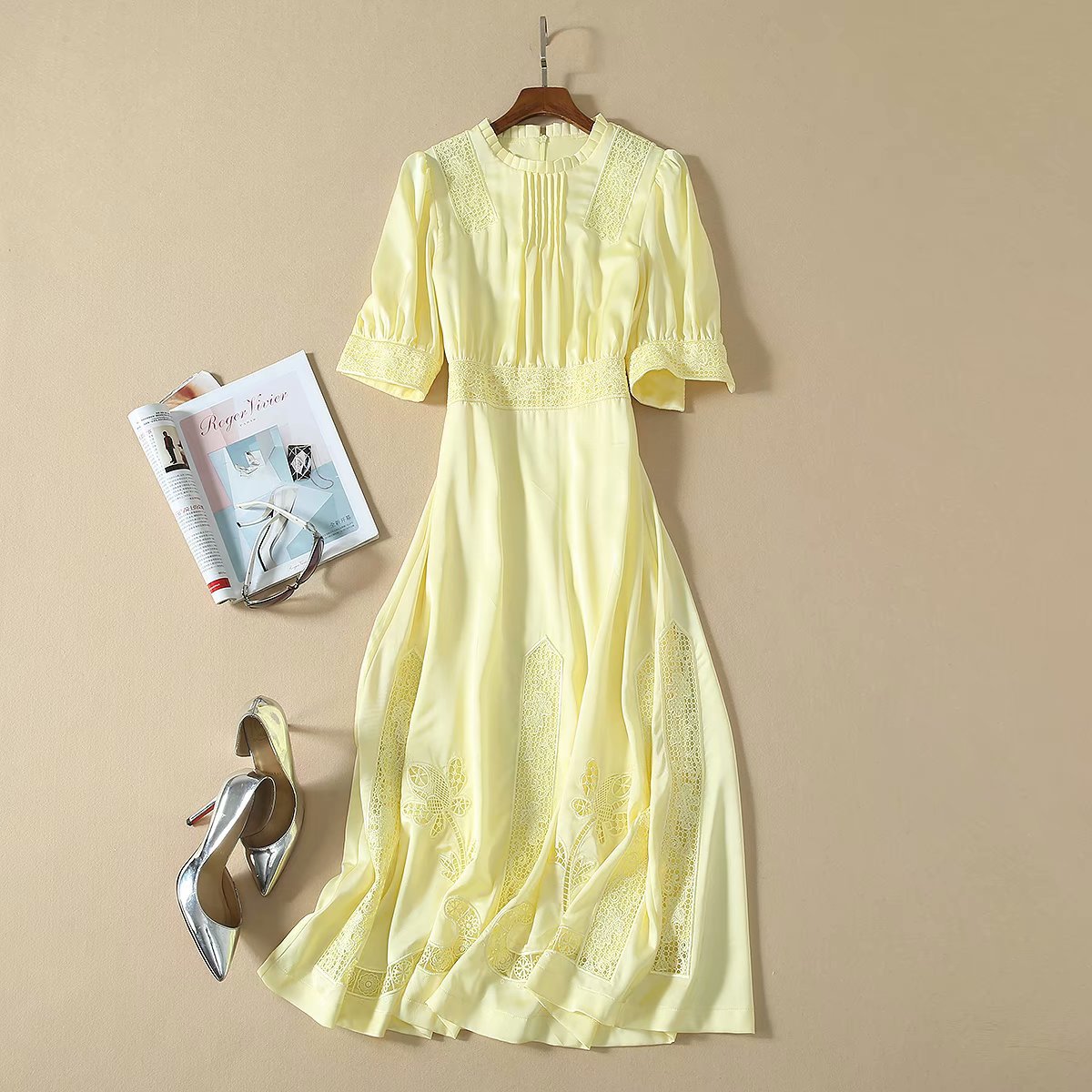 Silk satin embroidery dress