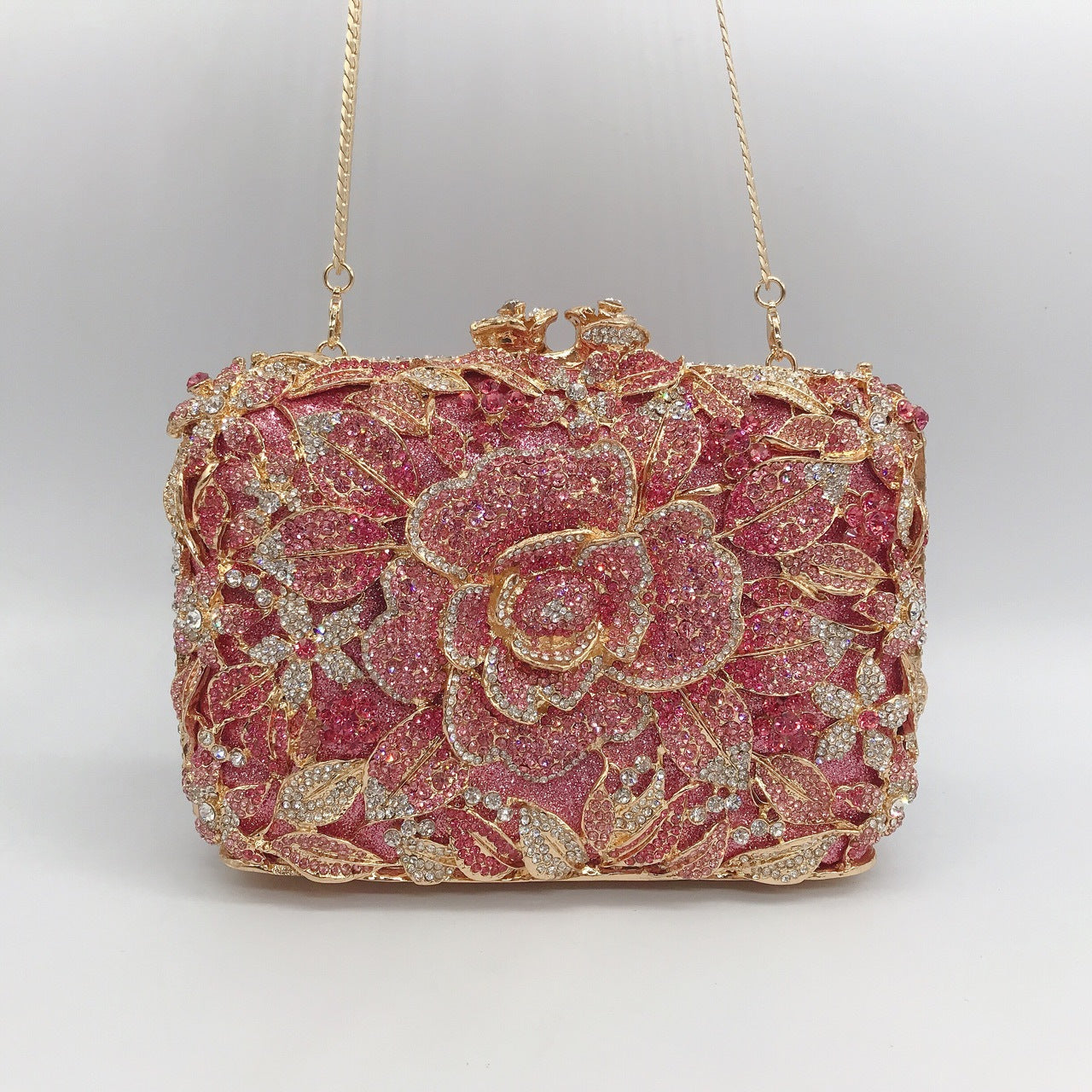 Metal Rose Crystal Clutch