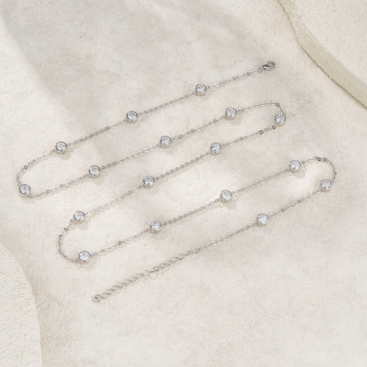 Silver Moissanite Minimalist Design Light-luxury Tassel Clavicle Necklace