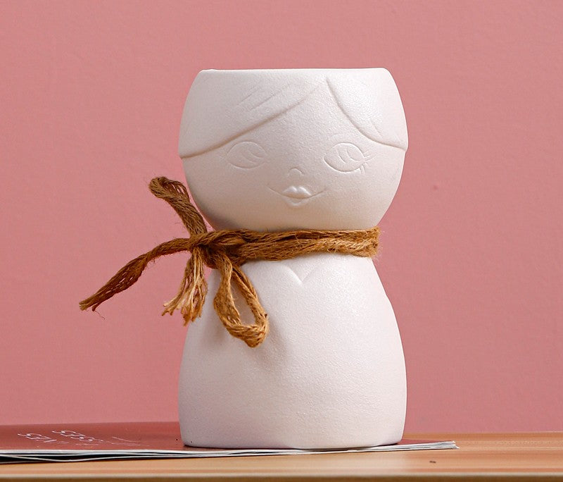 Porcelain Face Vase On Porch Table