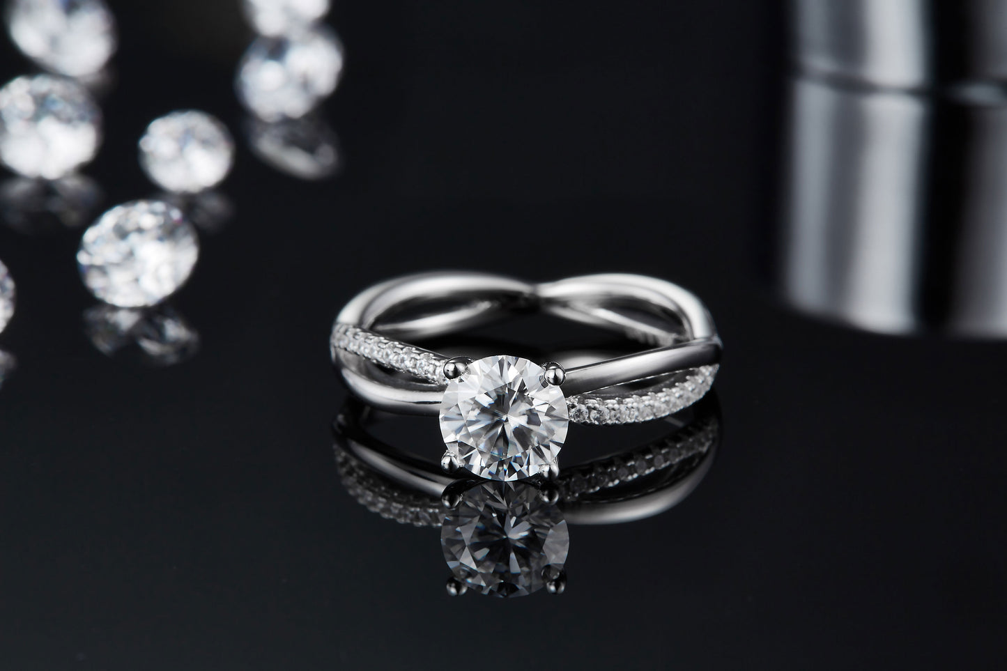 1-carat Luxury Jewelry Silver Ring Set With Top-quality Moissanite, S925 Silver Plated Platinum