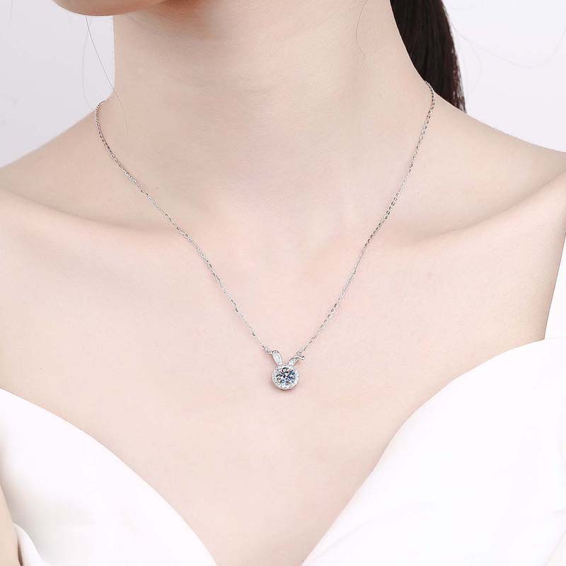 S925 Silver Moissanite Necklace Cute Rabbit