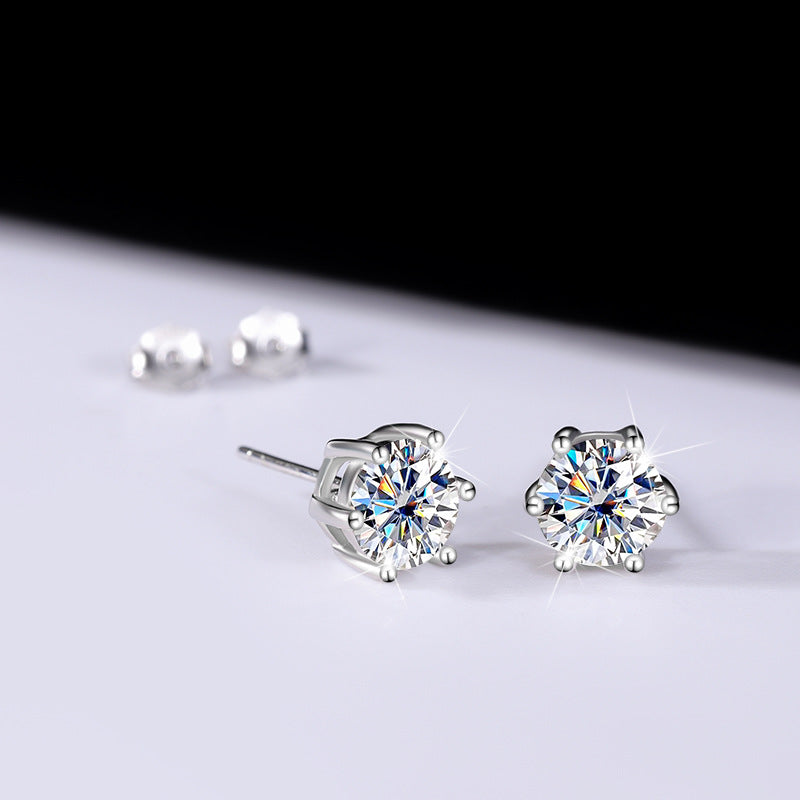 Moissanite Six-claw Ear Studs 1 Carat Simple Graceful
