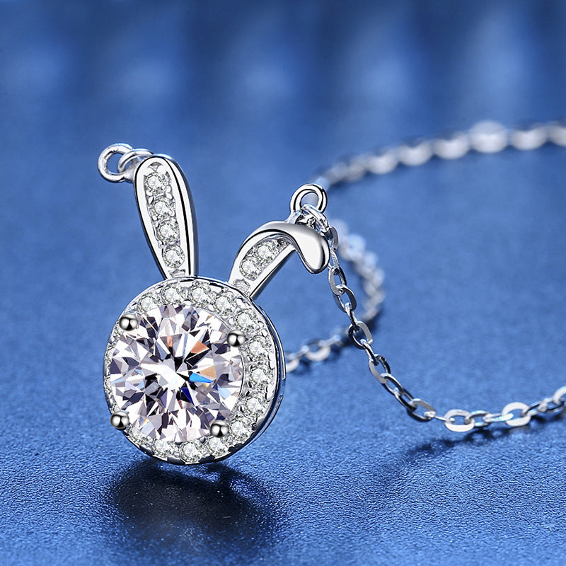 S925 Silver Moissanite Necklace Cute Rabbit