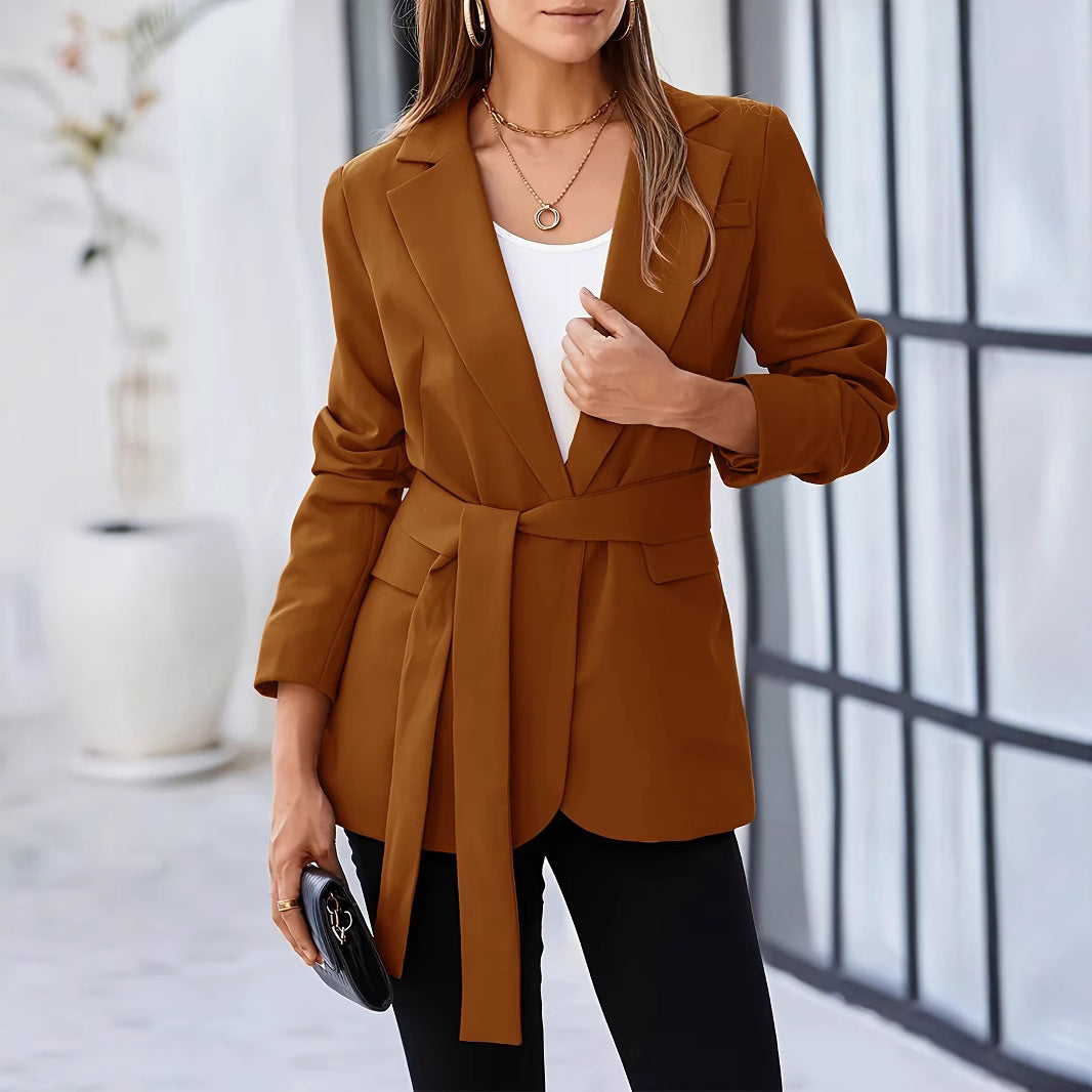 Casual Solid-color Lapel Jacket For Women