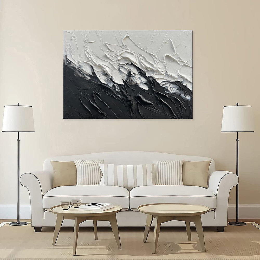 Simple Design Handmade Black And White Knife Thick Oil Painting On Canvas Abstract Wall Art Decor For Living Room Decor
