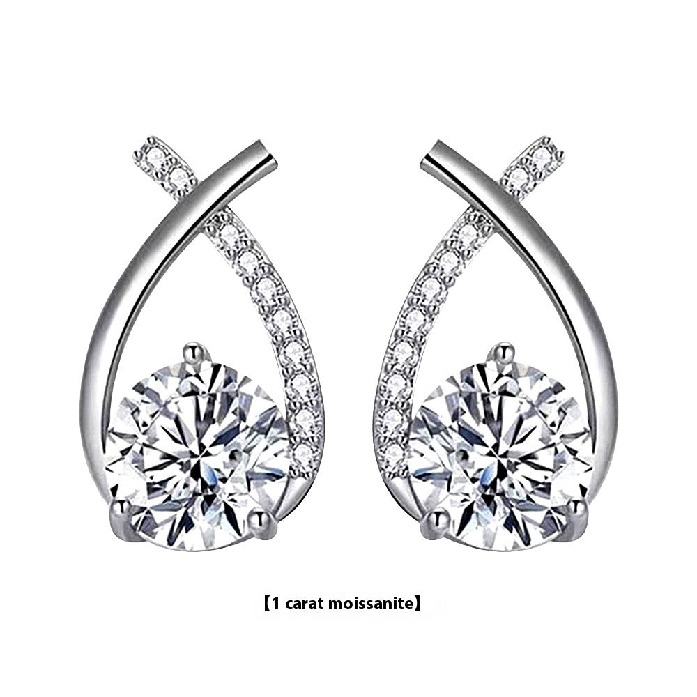 Moissanite 925 Sterling Silver Fishtail Cross Stud Earrings