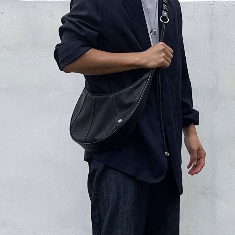 Leather Crescent-shaped Shoulder Bag