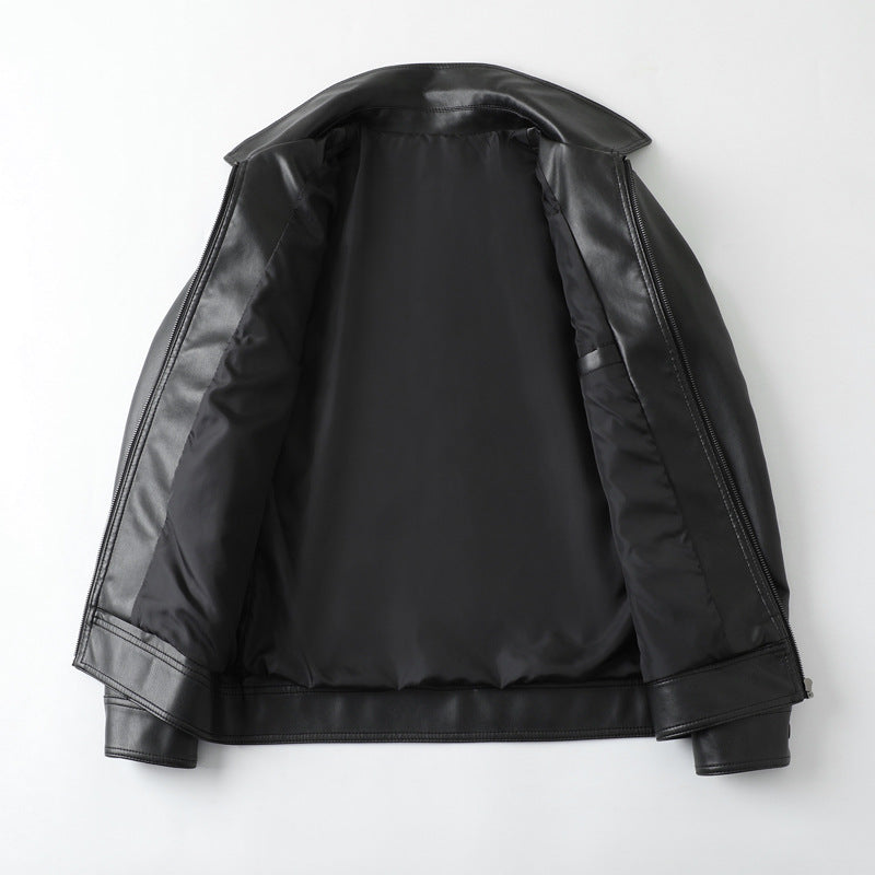 Men's Casual Solid Color Windproof Handsome PU Leather Jacket Top