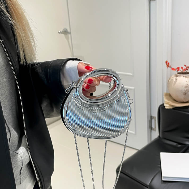 Embossed Crescent-chain Shoulder-crossbody Bag